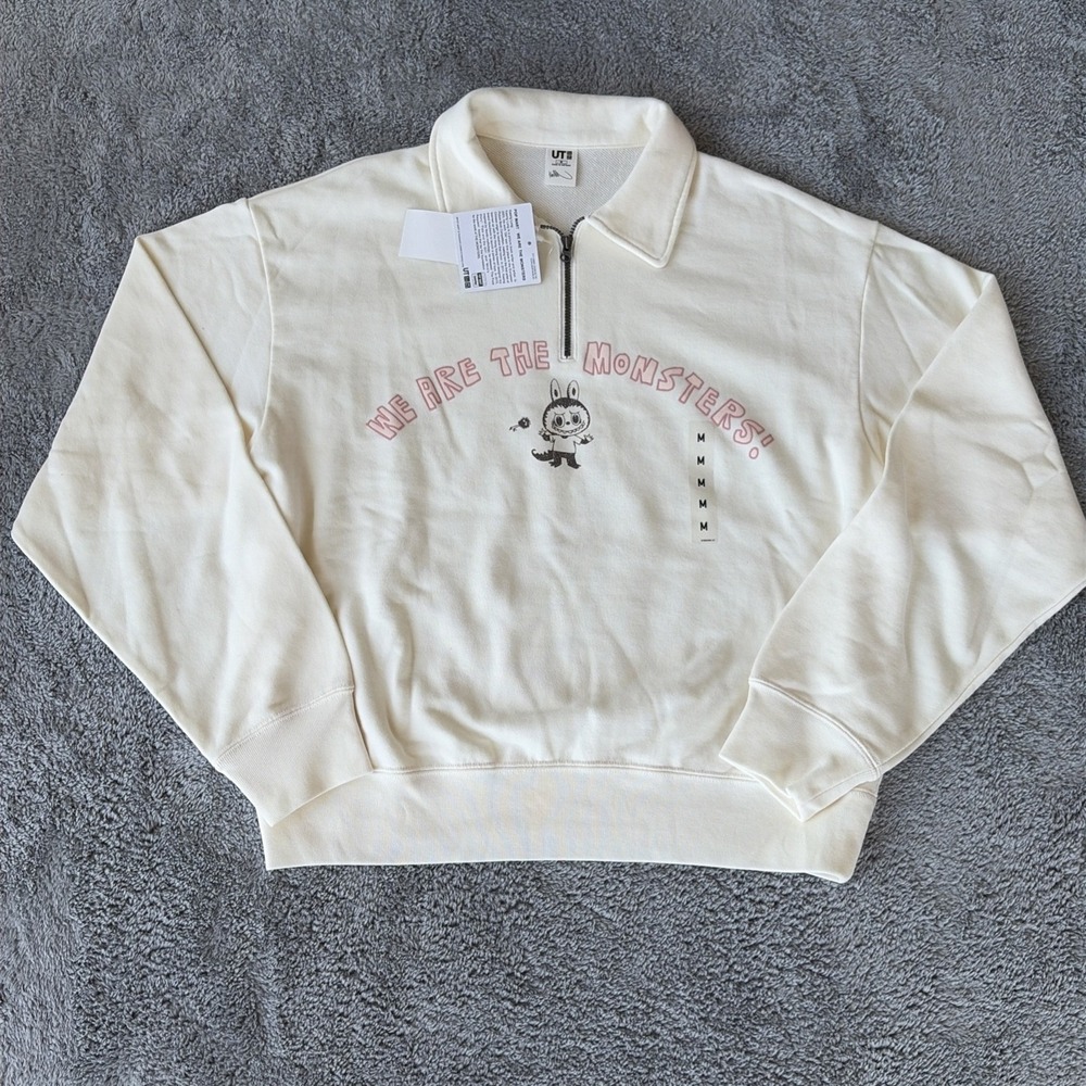 UNIQLO UT Pop Mart We Are The Monsters 1/2 Zip Off White Women Sz Med NWT